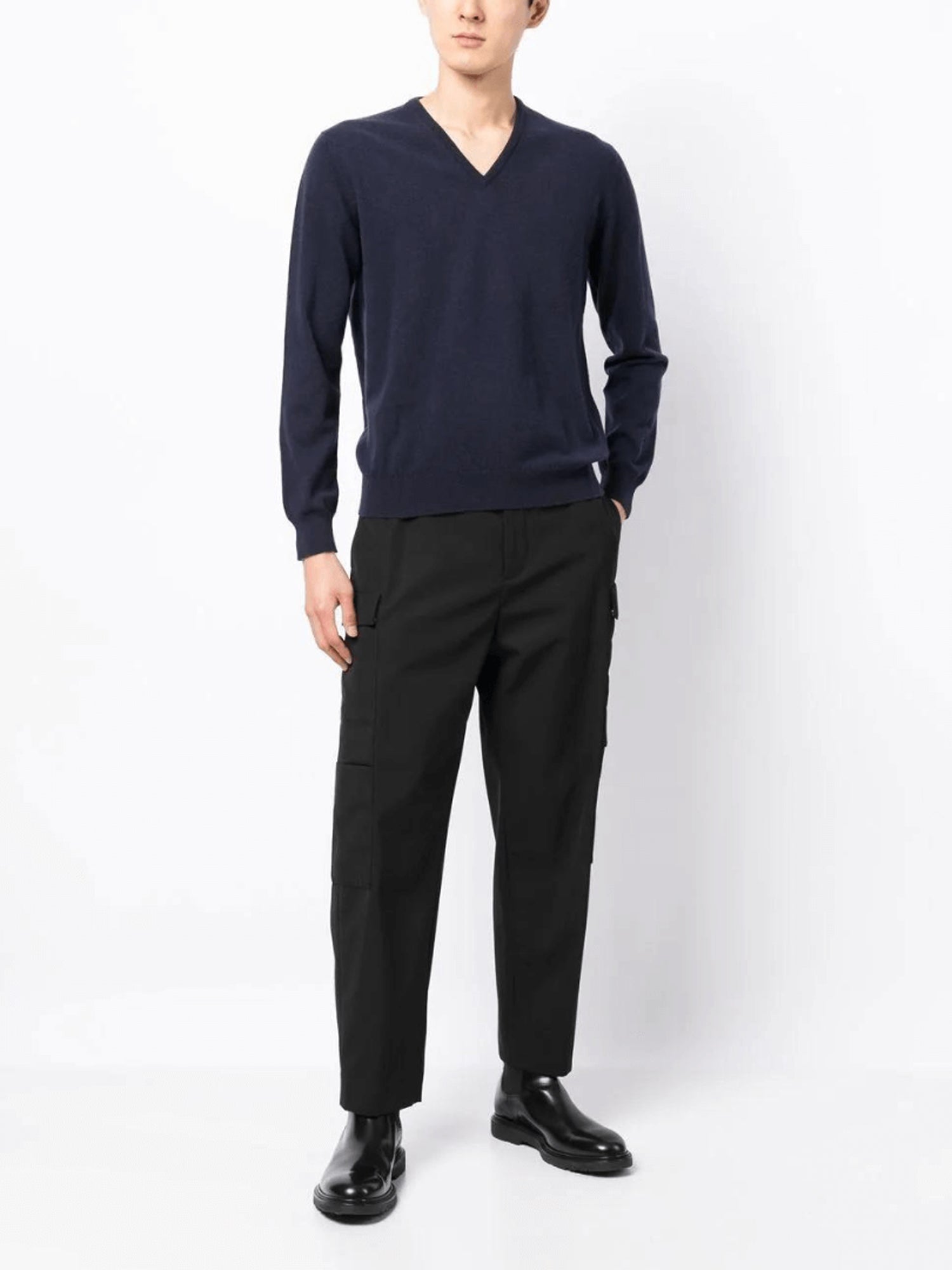 CASHMERE V-NECK SWEATER NAVY - Image 3