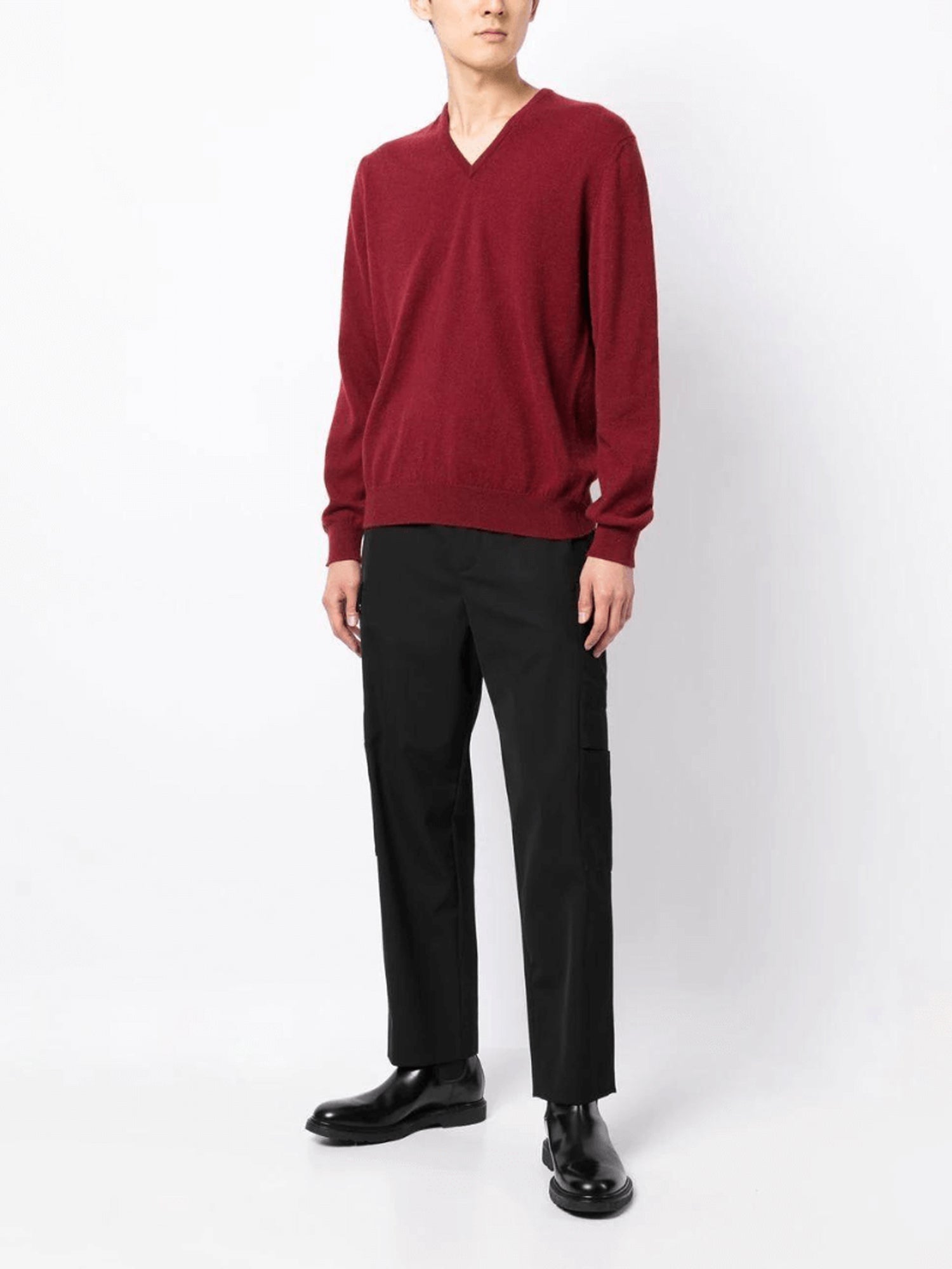 CASHMERE V-NECK SWEATER BURGUNDY - Image 3