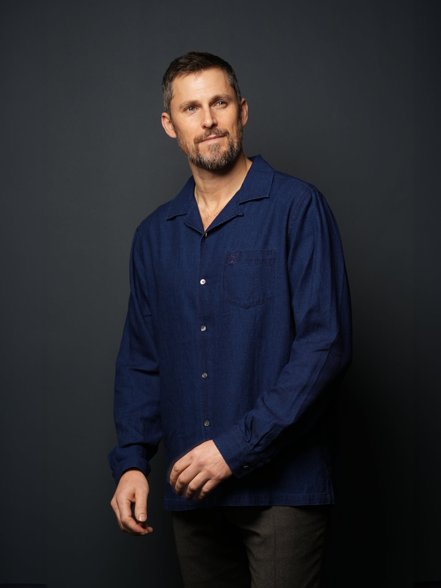 OPEN COLLAR OVERSHIRT INDIGO