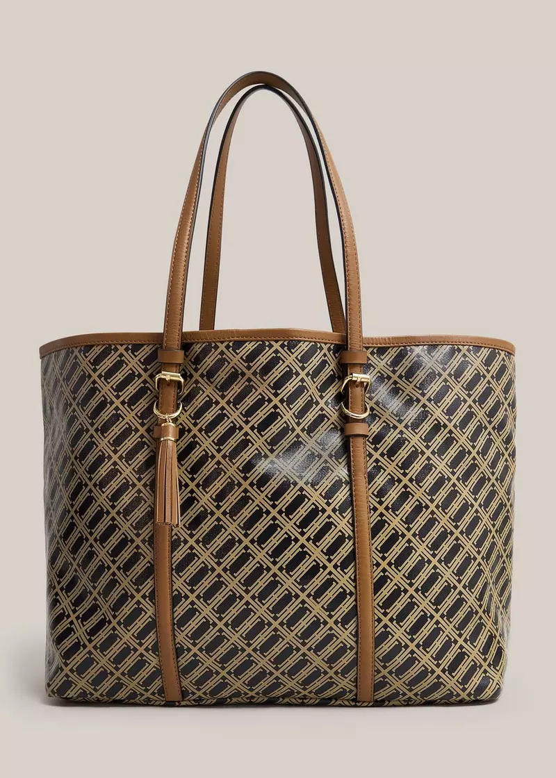 Kyra Leather Canvas Tote, Black Camel, hi-res