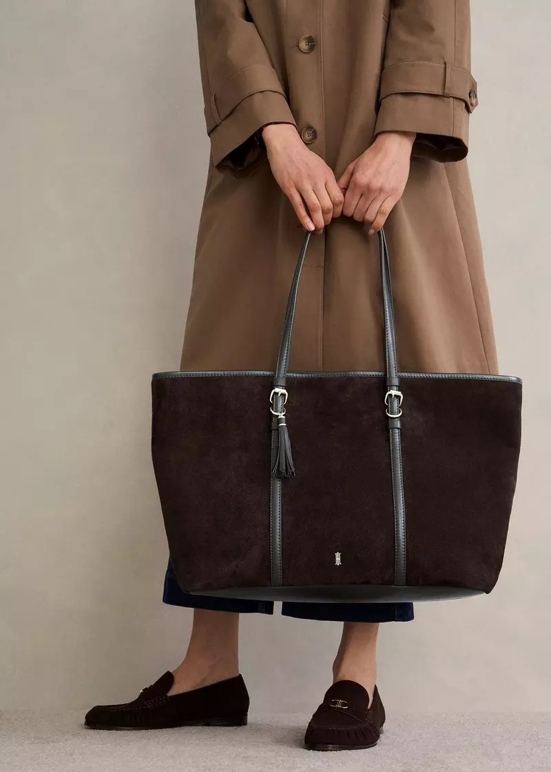 Kyra Suede Tote Bag, Chocolate Brown, hi-res