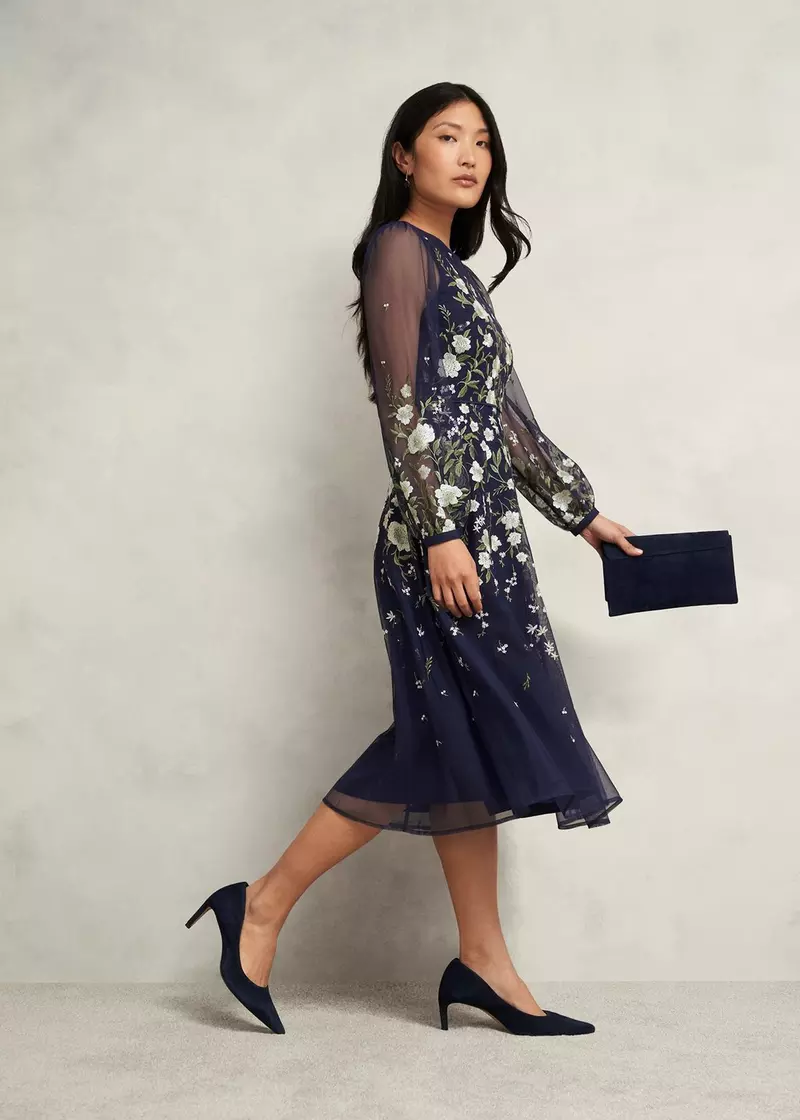 Petite Lois Floral Embroidered Dress, Midnight Yellow, hi-res