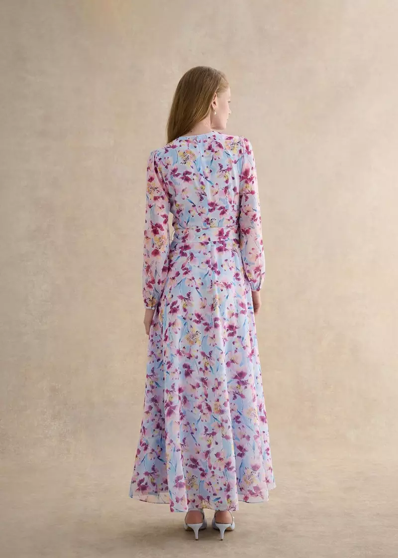 Petite Thea Tie Belted Dress, Pale Blue Multi, hi-res