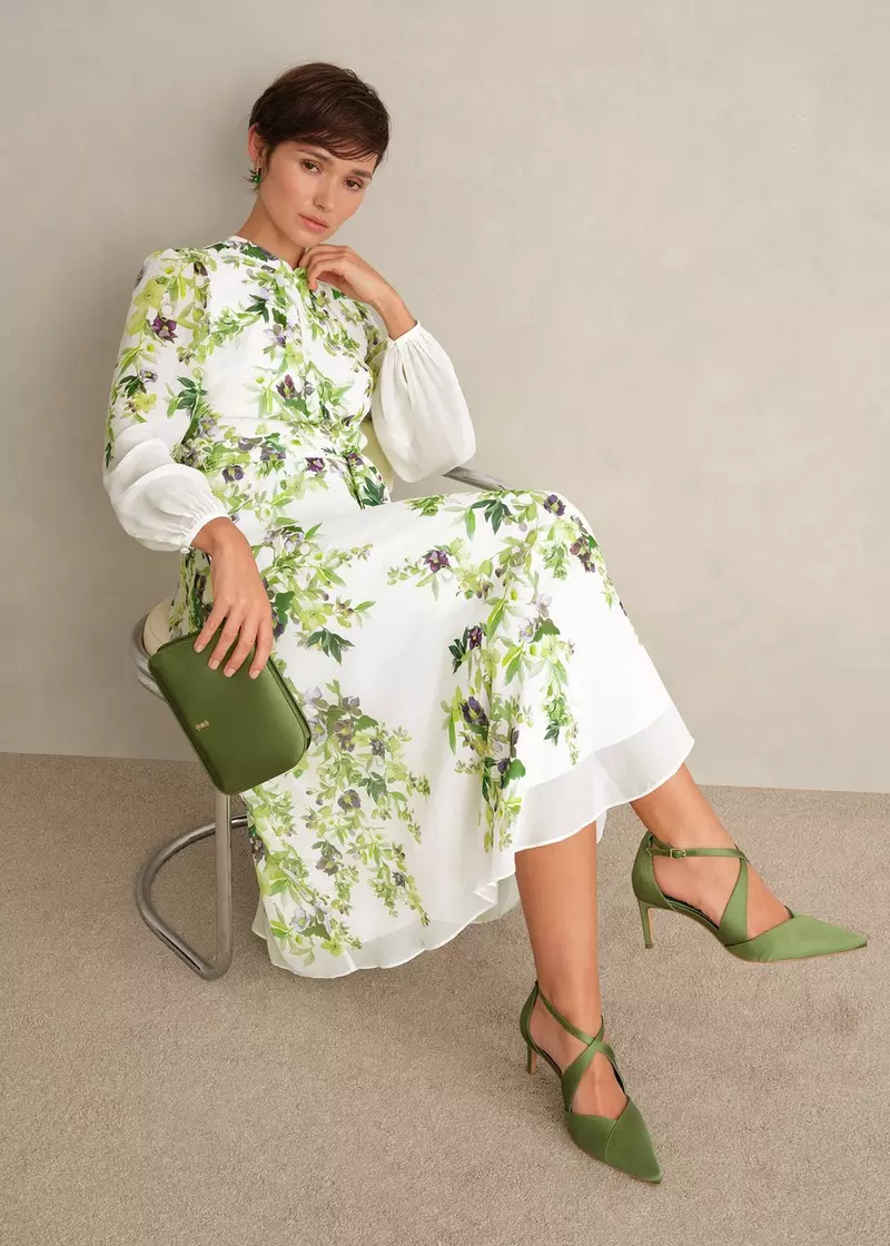 Petite Pia Silk Floral Dress, Ivory Multi, hi-res
