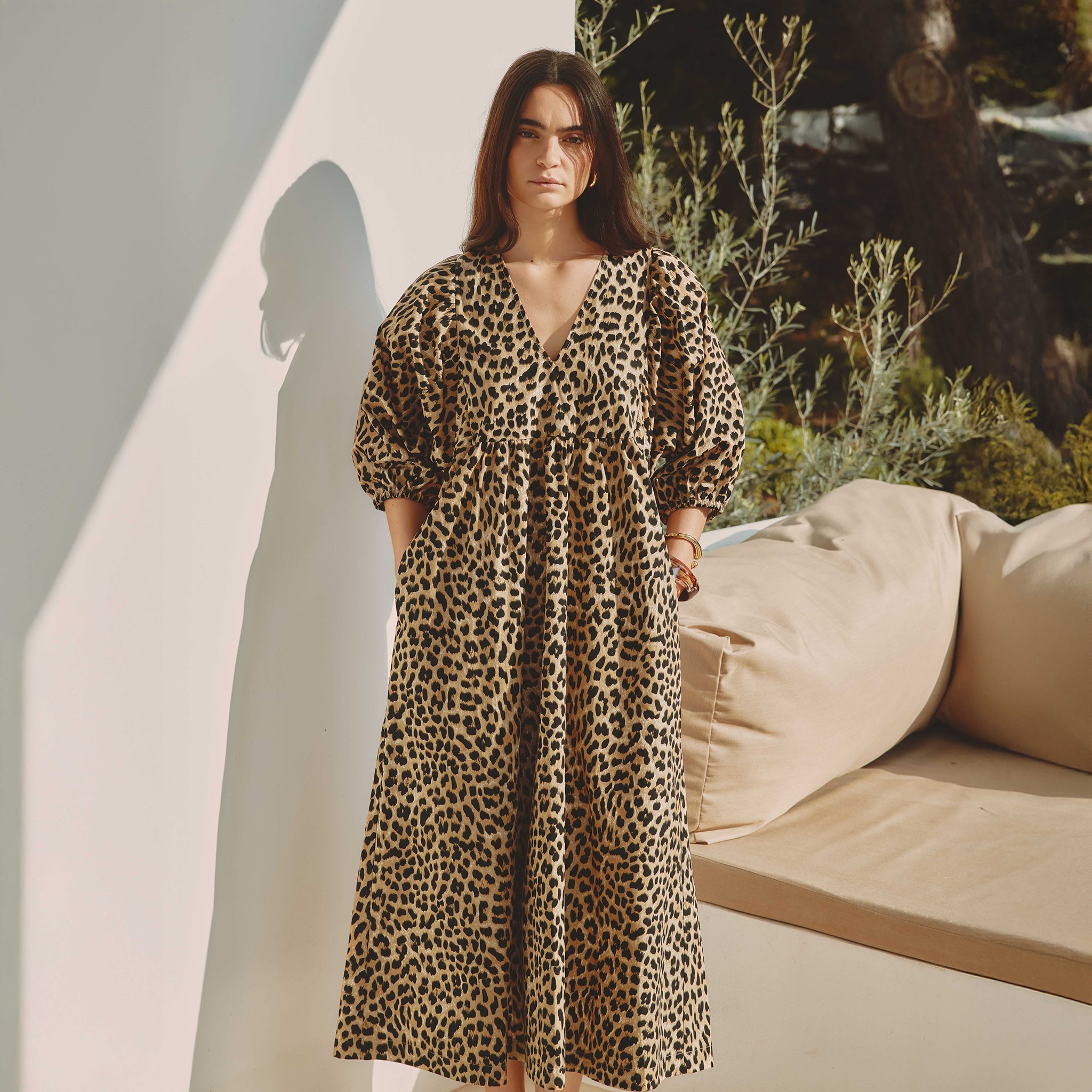 Animal Iconic V Neck Cotton Midi Dress