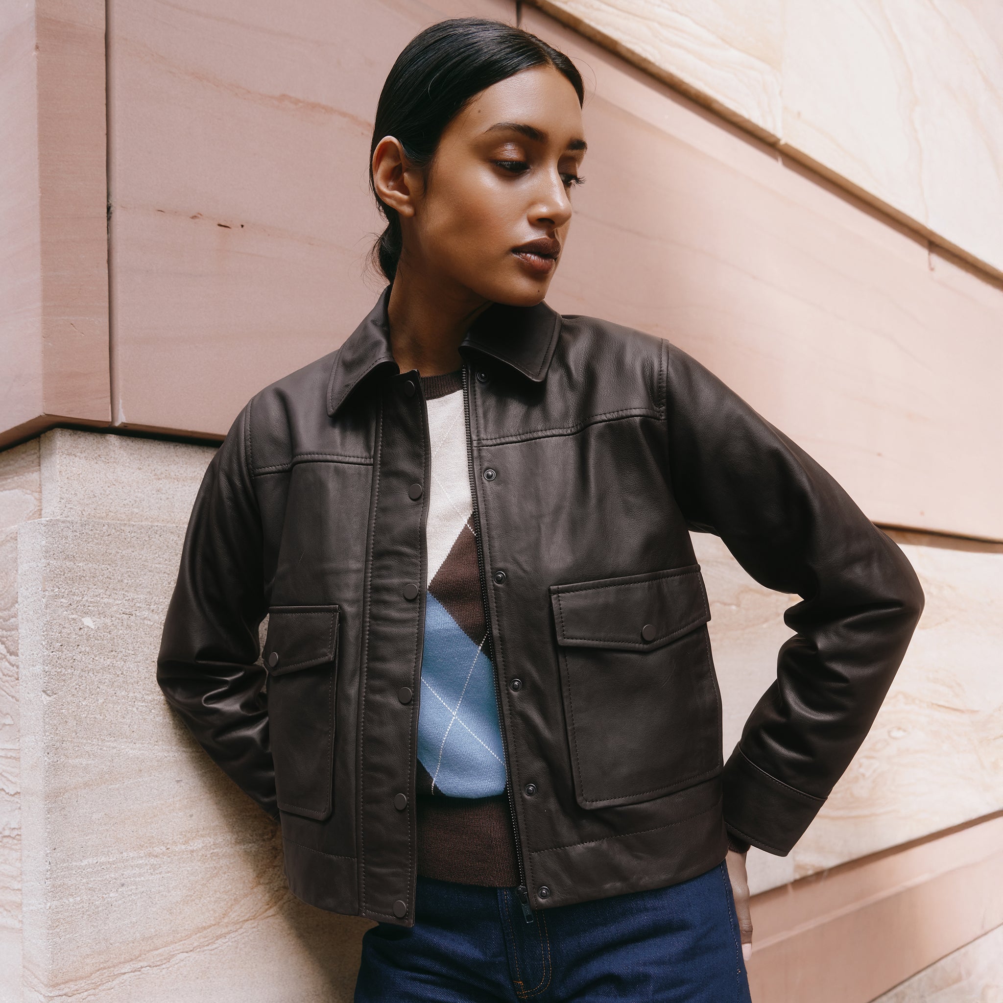 Chocolate Short Leather Jacket - Image 6
