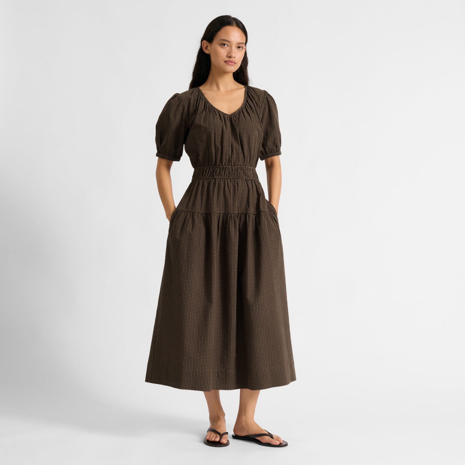 Chocolate and Black Gingham Midi Dress